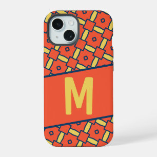 Yellow Monogram Orange Geometric Pattern iPhone 15 Case