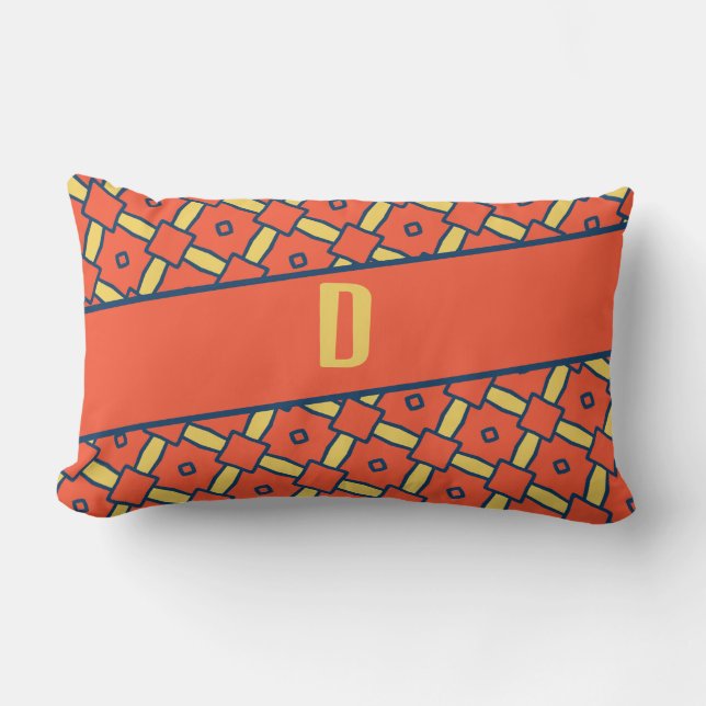 Yellow Monogram Orange Geometric Pattern Lumbar Cushion (Front)