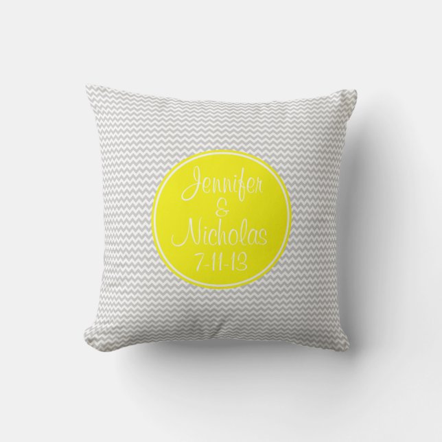 Yellow Monogram with Grey Chevron Pillow (Front)