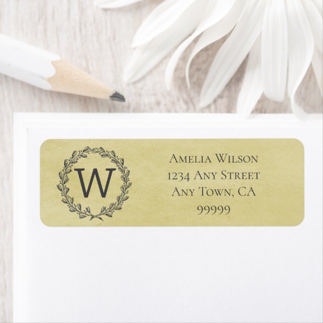 Yellow Monogram Wreath Address Label (Insitu)