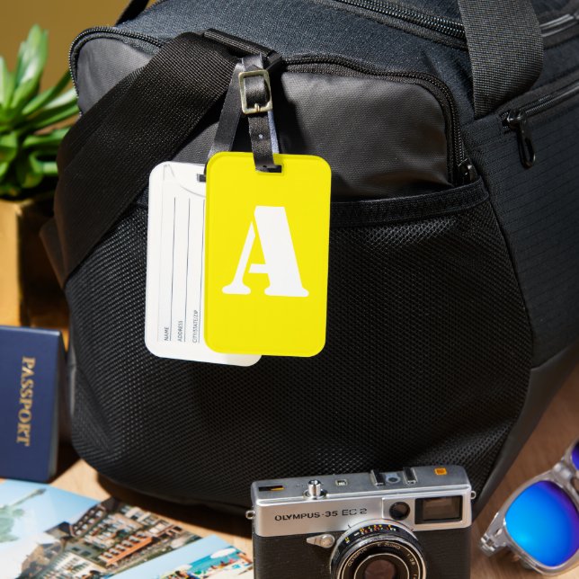 Yellow Monogrammed Luggage Tag (Front & Back)