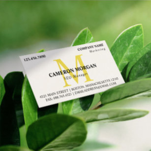 Yellow Monogrammed Professional Business Card