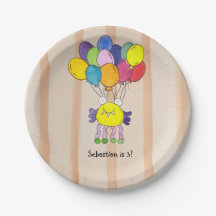 Yellow Monster Balloons Birthday Party Paper Plate