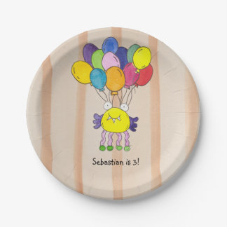Yellow Monster Balloons Birthday Party Paper Plate