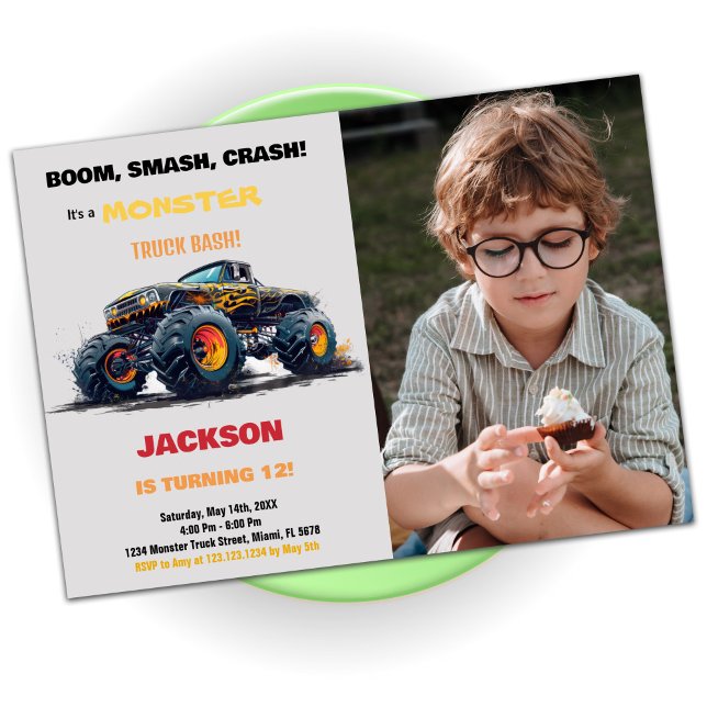 Yellow Monster Truck Birthday Invitations Photo (Yellow Monster Truck Birthday Invitations Photo)