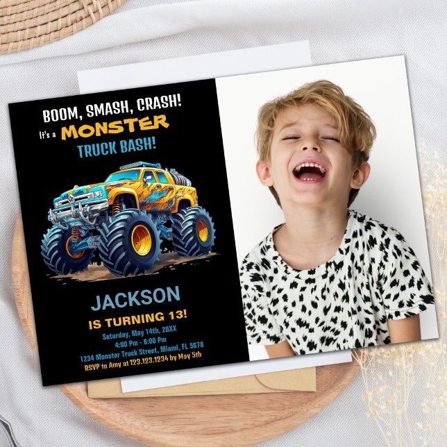 Yellow Monster Truck Birthday Invitations Photo (Yellow Monster Truck Birthday Invitations Photo)