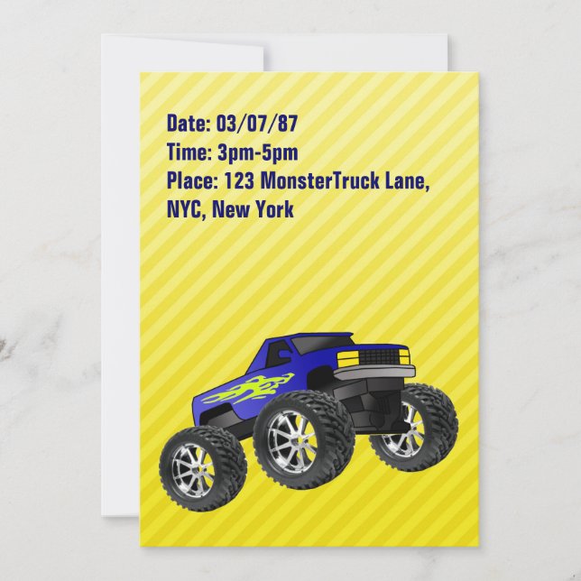 Yellow Monster Truck Invitation (Front)