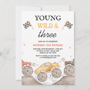 Yellow Monster Truck Third Birthday Invitation