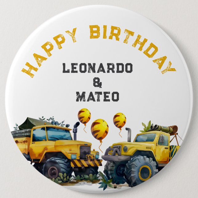 Yellow Monster Trucks Boys Happy Birthday  6 Cm Round Badge (Front)