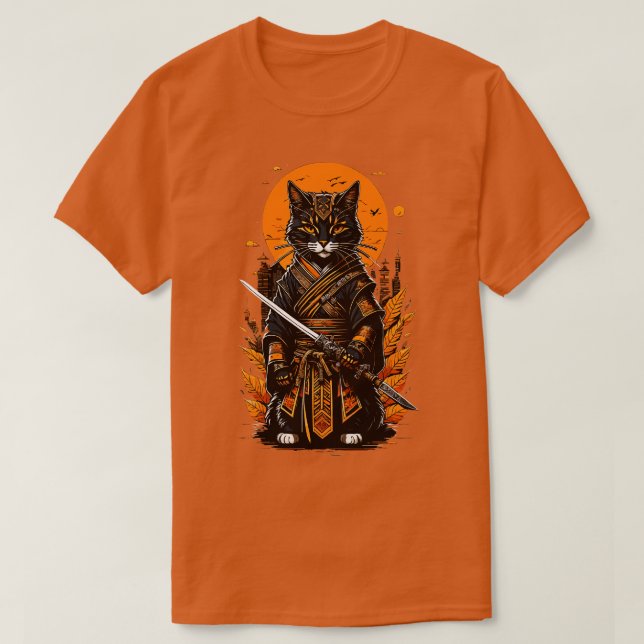 Yellow moon samurai cat T-Shirt (Design Front)