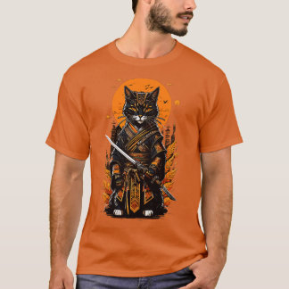 Yellow moon samurai cat T-Shirt
