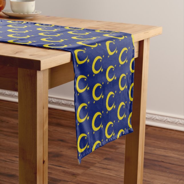 Yellow Moon Stars Night Sky Astronomy Midnight Short Table Runner (In Situ)