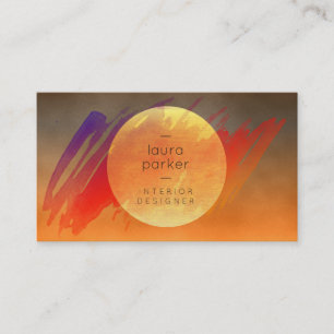 Yellow Moon Sunset Watercolor Splatter Modern Business Card