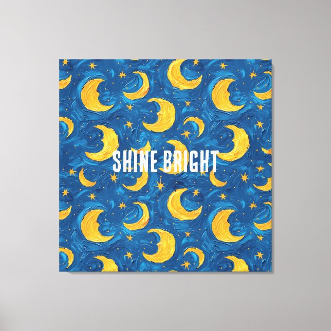 Yellow Moons Stars Night Sky Canvas Print (Front)