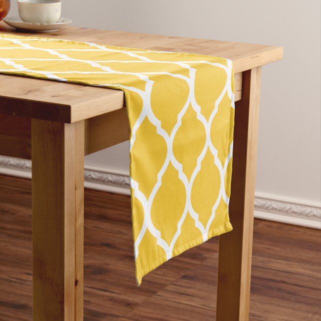 Yellow Moroccan Quatrefoil Short Table Runner (In Situ)