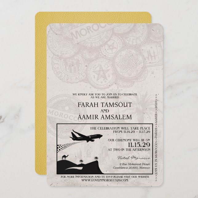 Yellow Morocco Passport Wedding Invitation (Front/Back)