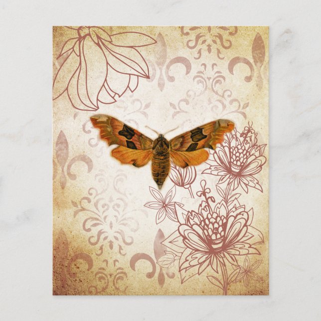 Yellow Moth Vintage Floral Scrapbook Paper (Front)