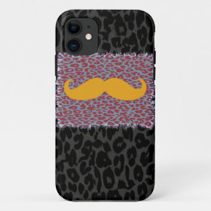 Yellow Moustache and Leopard Print iPhone 11 Case