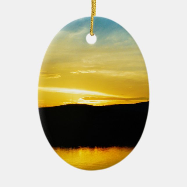 Yellow Mt Lake Sunset Ceramic Tree Decoration (Front)