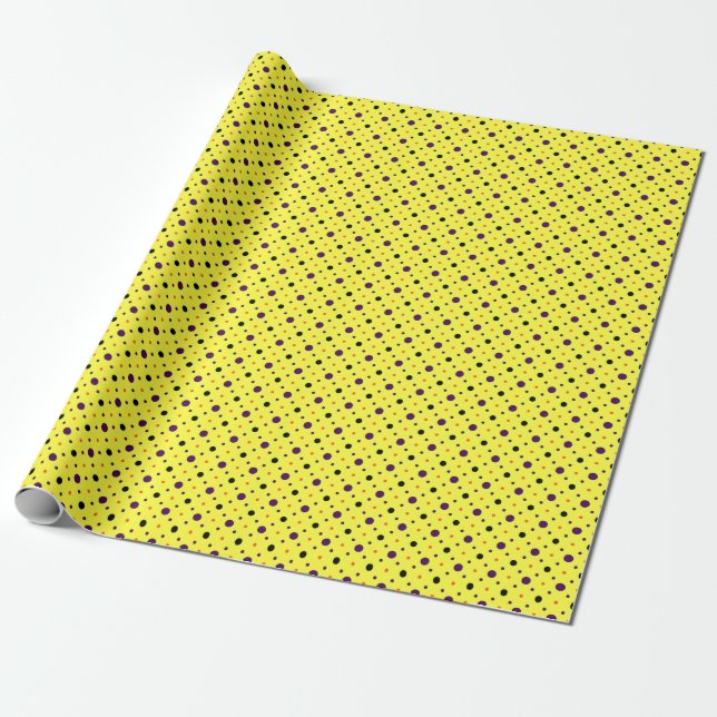 Yellow & Multi-sized Polka Dots Wrapping Paper (Unrolled)