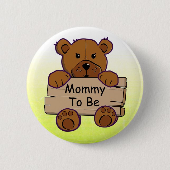 Yellow Mummy To Be Teddy Bear Baby Shower 6 Cm Round Badge (Front)