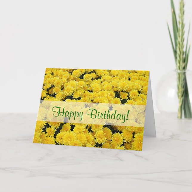 Yellow Mums Happy Birthday Card (Front)