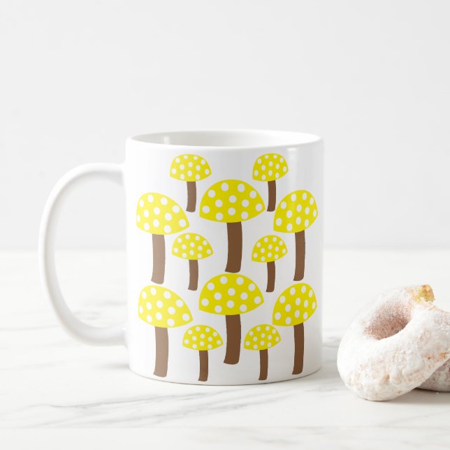 Yellow Mushrooms Pattern Coffee Mug (With Donut)