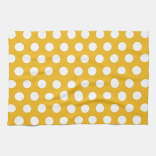 Yellow Mustard Colour Polka Dots Pattern Design Tea Towel