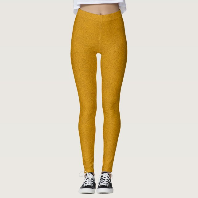 Yellow Mustard Custom Suede Leather Texture Leggings (Front)