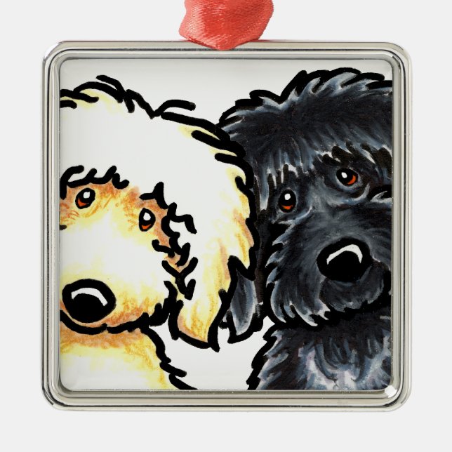 Yellow n Black Labradoodle Metal Tree Decoration (Front)