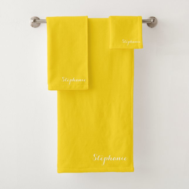 Yellow Name Modern Elegant Monogram Boho Bath Towel Set (Insitu)