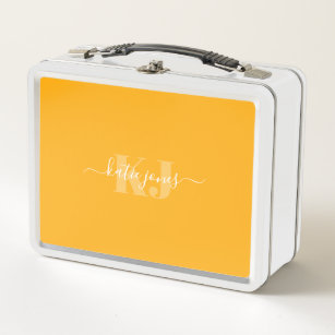 Yellow Name & Monogram   Retro Typography Metal Lunch Box