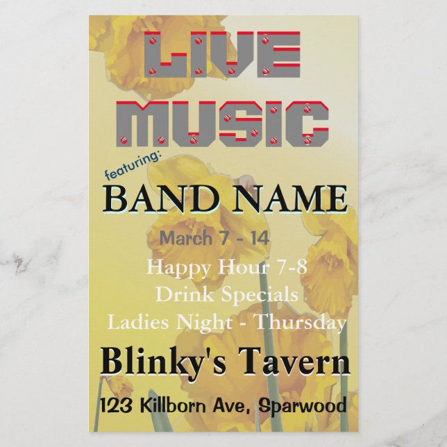 Yellow Narcissus Daffodil Retro Vintage Flyer (Back)