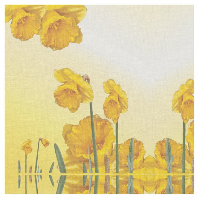 Yellow Narcissus Daffodil  Retro Vintage look Fabric (Close Up)