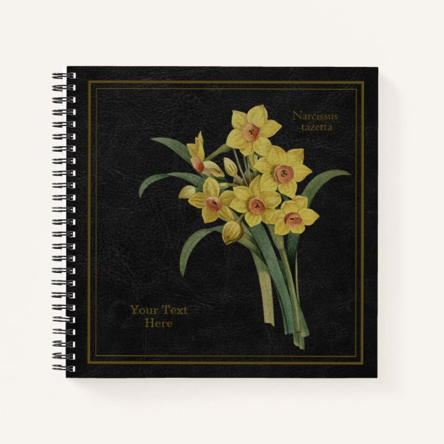 Yellow Narcissus Tazetta Black Notebook (Front)