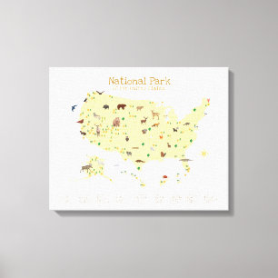 Yellow National Park Map Woodland Nursery  Canvas Print