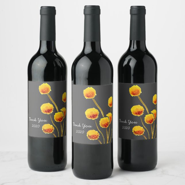 Yellow Native Australian Billy Button flowers Wine Label (Bottles)