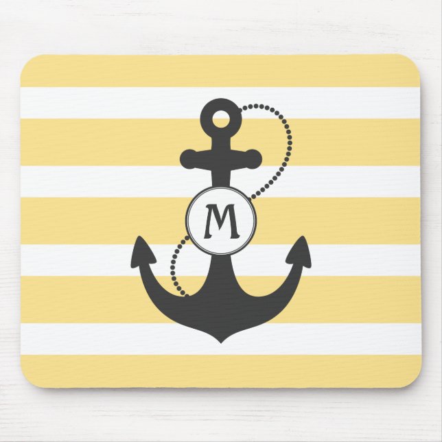 Yellow Nautical Anchor Mouse Pad (Front)
