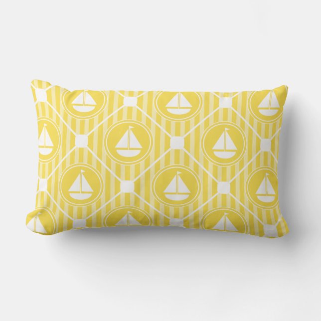 Yellow Nautical Sailboat Lumbar Cushion (Front)