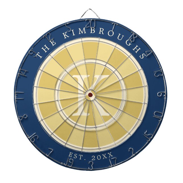 Yellow Navy Blue Family Monogram Dartboard (Front)