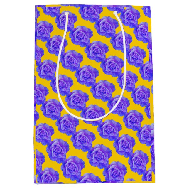 Yellow Navy Blue Floral Patterns Flowers Roses Medium Gift Bag (Front)