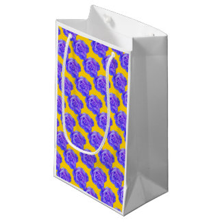 Yellow Navy Blue Floral Patterns Roses Flowers Small Gift Bag