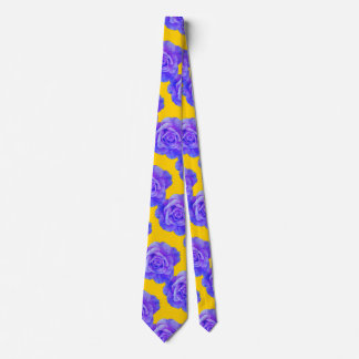 Yellow Navy Blue Floral Rose Classy Gift Favor Tie