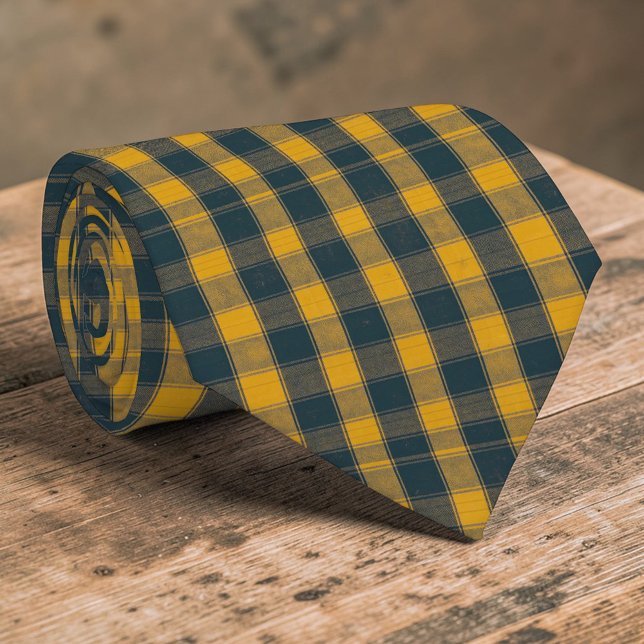 Yellow & Navy Blue Plaid Pattern Necktie Tie (Creator Uploaded)