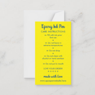 Yellow Navy Care Instructions for Epoxy Pen Card