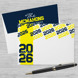 Yellow & Navy Class Year + Address Graduation Envelope