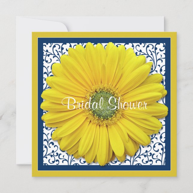 Yellow Navy Gerbera Daisy Bridal Shower Invitation (Front)