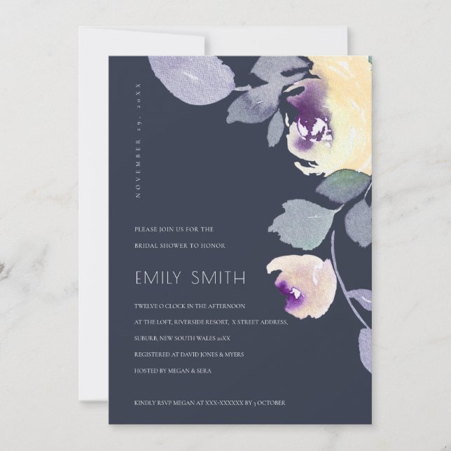 YELLOW NAVY LILAC FLORAL BRIDAL SHOWER INVITE (Front)