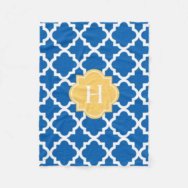 Yellow & Navy Monogram | Fleece Blanket (Front)