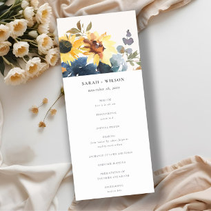 Yellow Navy Sunflower Floral Wedding Program Invitation